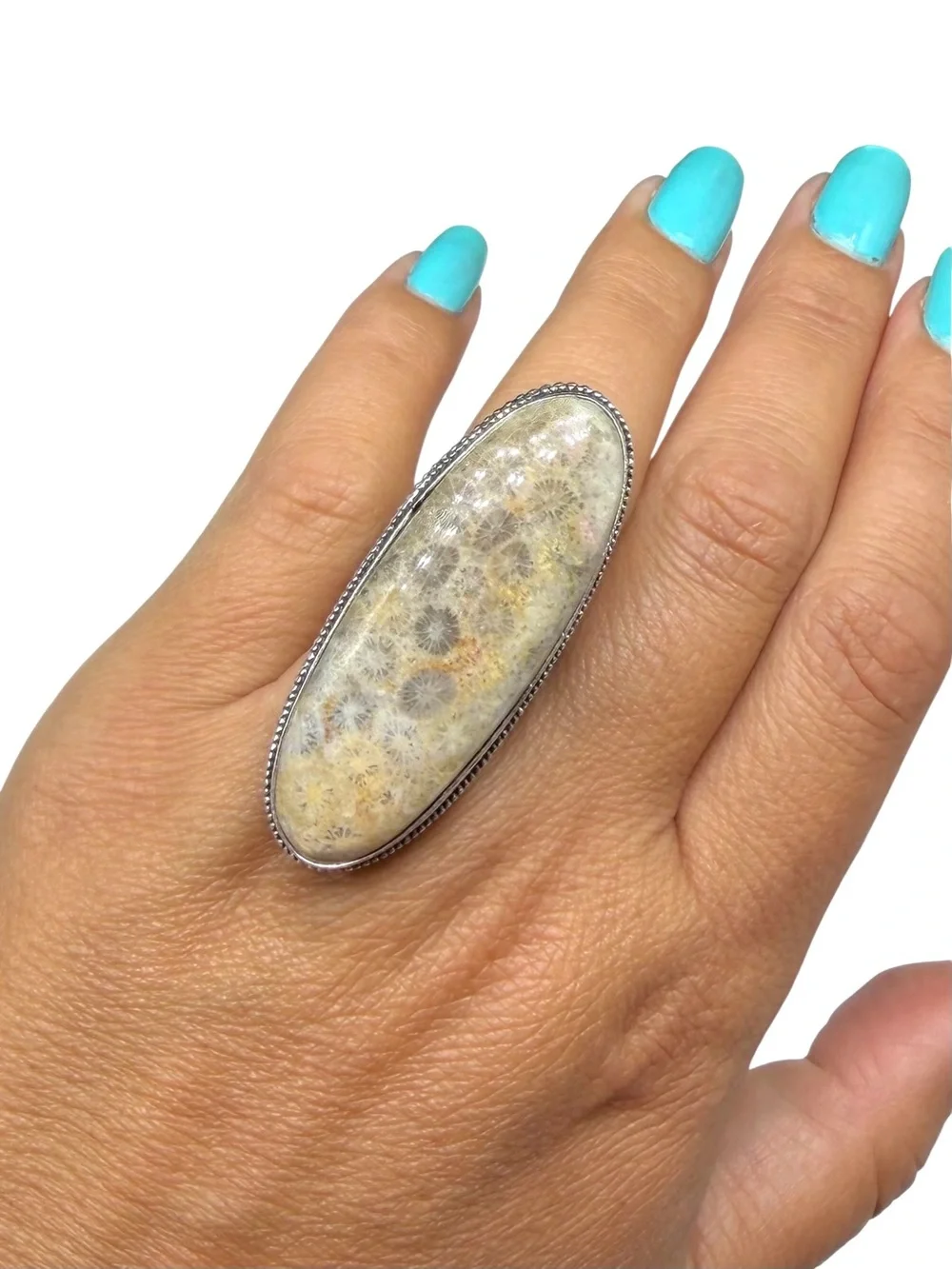 Fossil Coral Ring Size 7 925 Sterling Silver Overlay